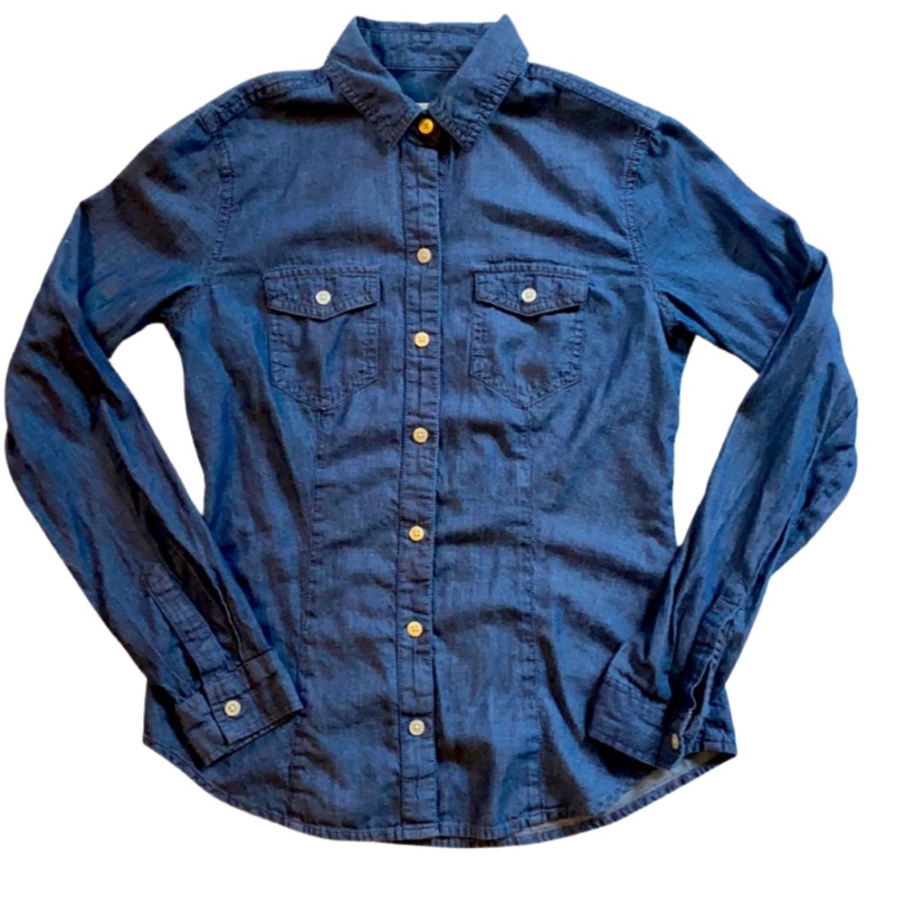 LOFT Denim Button-Down Shirt – Classic Indigo Blue